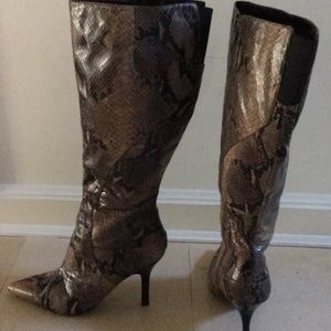 Faux snake skin 3 inch heel boots